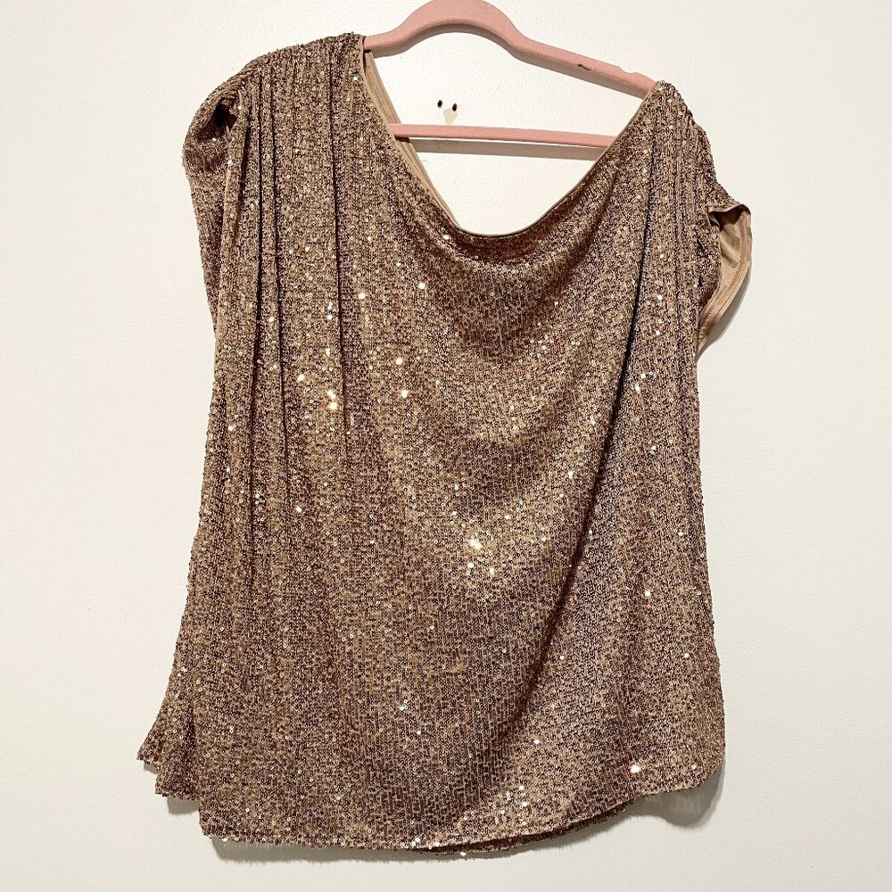 Torrid Womens Off Shoulder Sequin Top 3X Rose Gold Party Disco Glam Going Out
